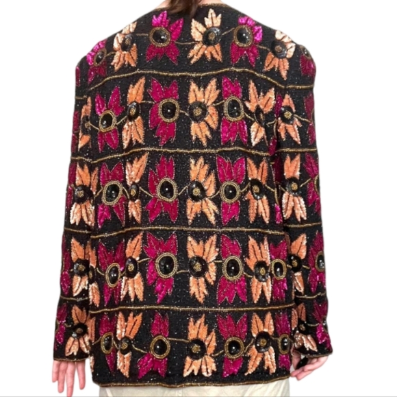 Nipon Night VINTAGE India SILK Beaded SEQUIN Trophy Jacket Collarless - Picture 2 of 6